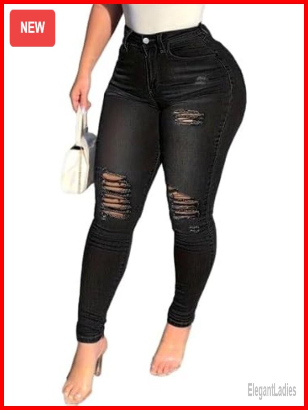 High Waist Skinny Ripped Destroyed Stretch Denim Jeans